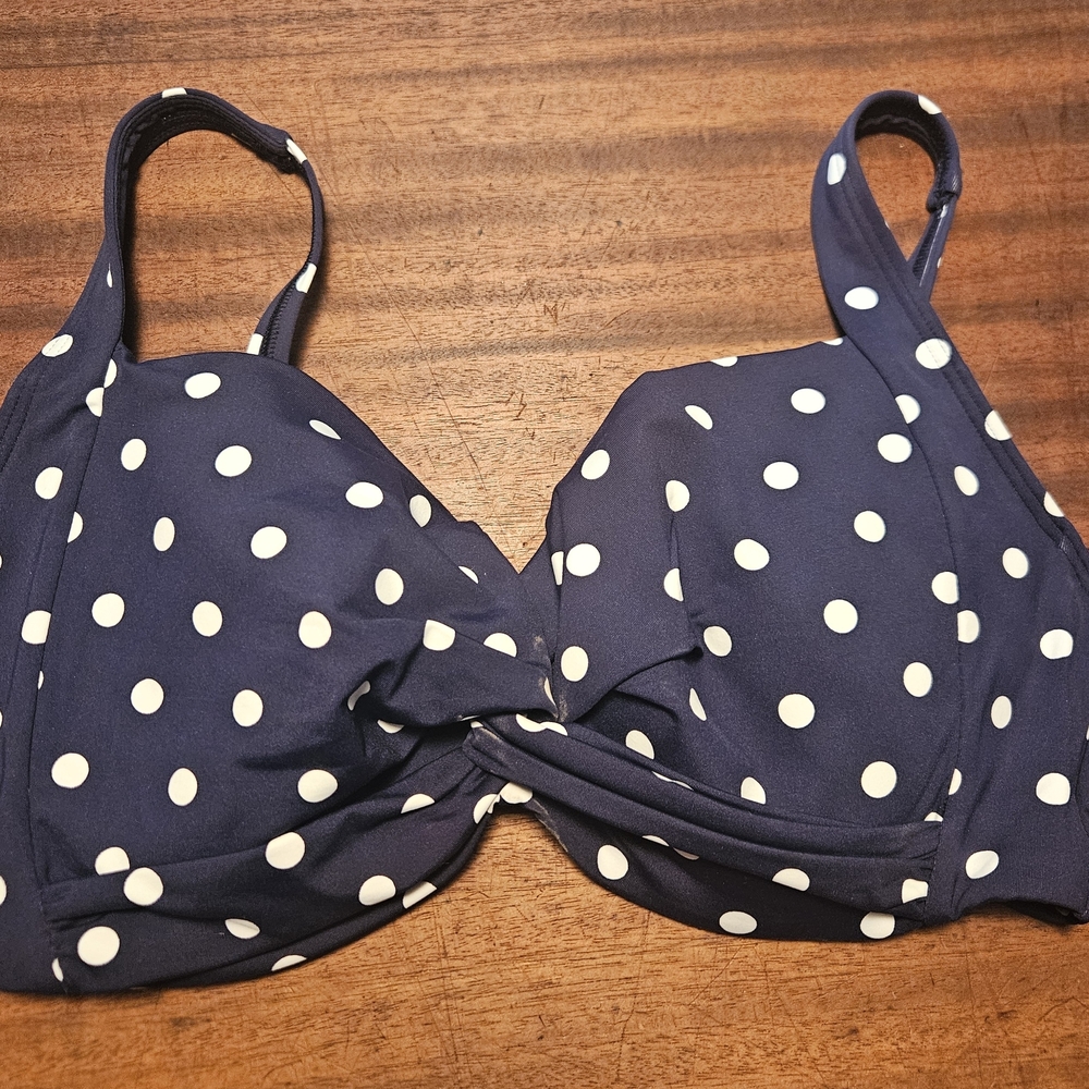 Lands' End Navy Polka Dot Bikini Top